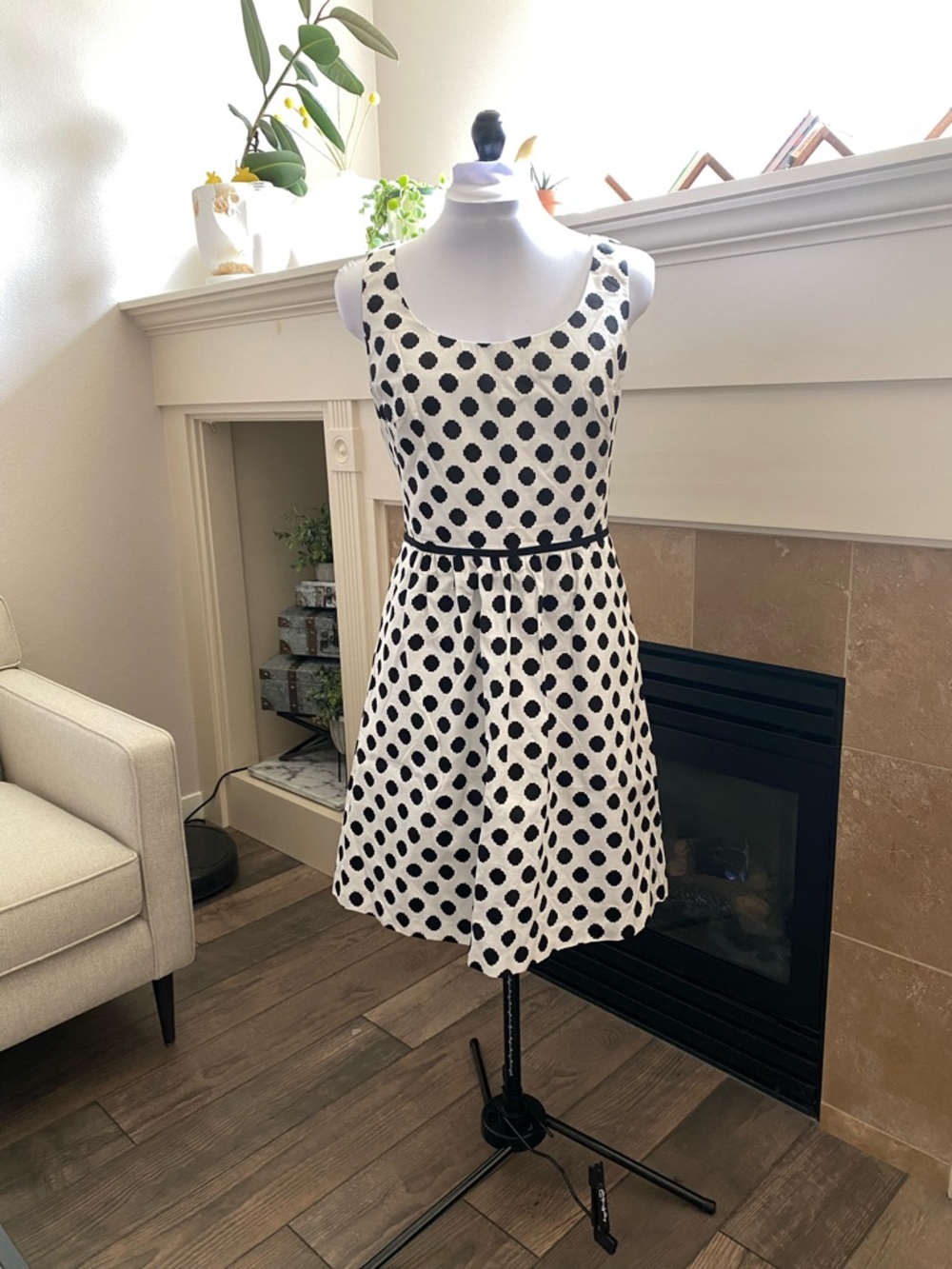 Ralph Lauren Black and White Polka Dot Sleeveless Dress